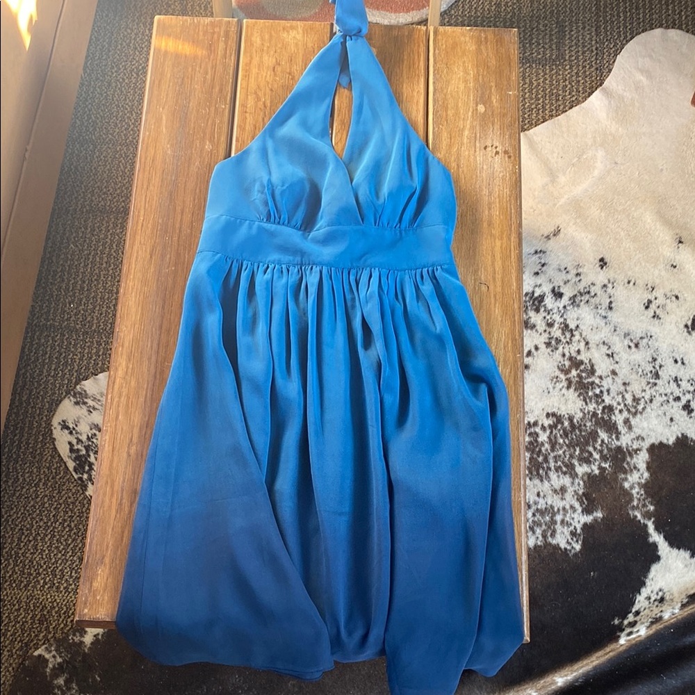 Express Blue Ruched Halter Sundress - Picture 2 of 7